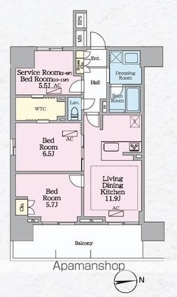 ラグゼナ八王子寺町[2SLDK/67.45m2]の間取図