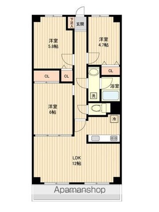 パルティール茂呂[3LDK/63.8m2]の間取図