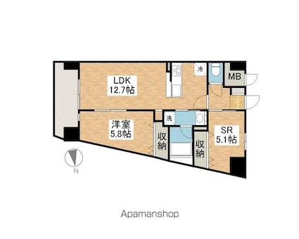 アーバン本町Ⅶ[1SLDK/53.84m2]の間取図