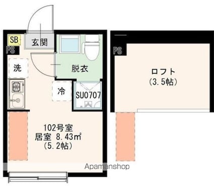 東京都中野区若宮１丁目[1R/12.03m2]の間取図