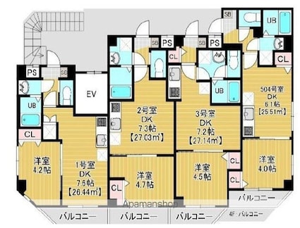 カイテキースＶ[1DK/27.14m2]の間取図