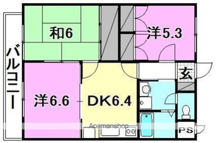 ユーミー高雄１[3DK/56.86m2]の間取図