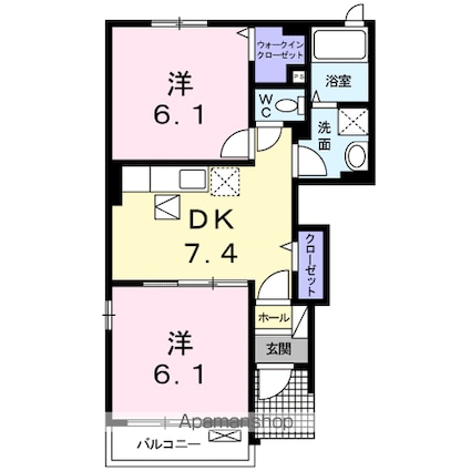 サンシャイン　ガーデン[2DK/44.75m2]の間取図