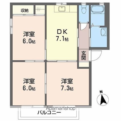 バリュージュ生石　Ｂ棟[3DK/56.65m2]の間取図
