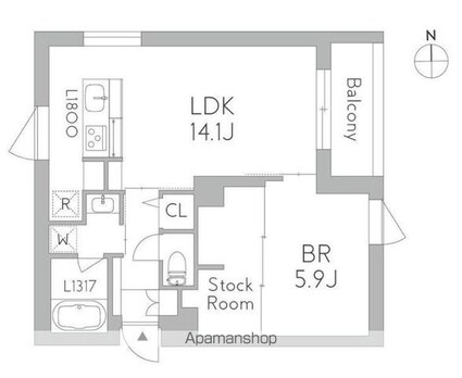 ＧｒａｎＤｕｏ　Ｃｈｉｔｏｓｅｋａｒａｓｕｙａｍａ[1SLDK/49.22m2]の間取図