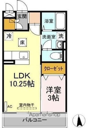 フェリスタ宮沢[1LDK/33.39m2]の間取図