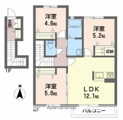 高知県高知市鴨部２丁目[3LDK/70.44m2]の間取図