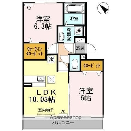 ライジングサン西宮　Ａ棟[2LDK/52.27m2]の間取図