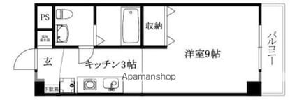 カローラ樽味[1K/27.2m2]の間取図