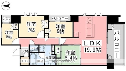 ウェリス南持田緑彩苑[4LDK/95.4m2]の間取図