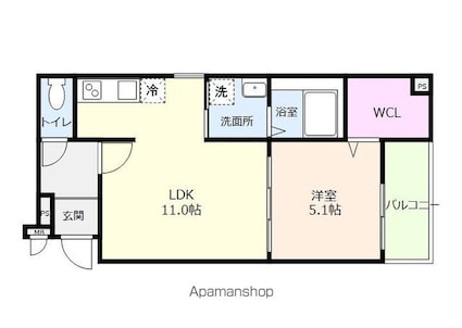 フジパレス秋月川田[1LDK/40.08m2]の間取図