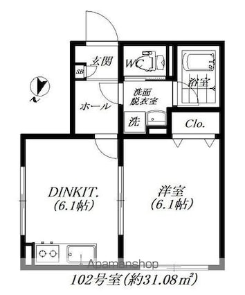Ｒａｓｓｕｒｅｒ　Ｆ[1DK/31.08m2]の間取図