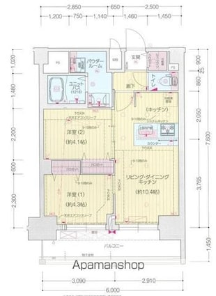 プレサンス上前津ディアシス[2LDK/45.6m2]の間取図