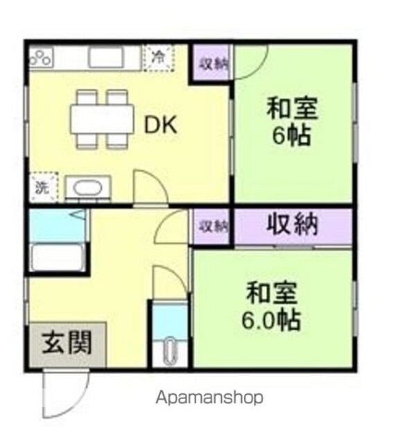 西庄（１０１６－２０４）２階住居[2DK/55m2]の間取図