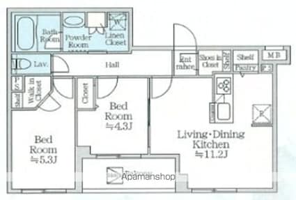 アイルプレミアム月島ドゥーエ[2LDK/52.54m2]の間取図
