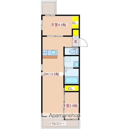 弥生１丁目マンション[2LDK/43.8m2]の間取図