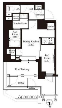 東京都中野区江原町２丁目[1DK/25.67m2]の間取図
