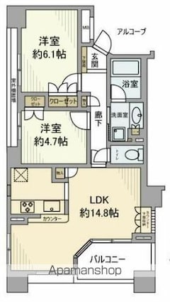 ヒルズ国立[2LDK/58.55m2]の間取図
