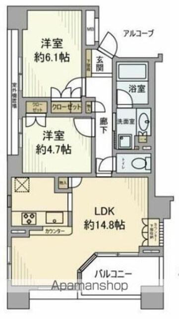 ヒルズ国立[2LDK/58.55m2]の間取図