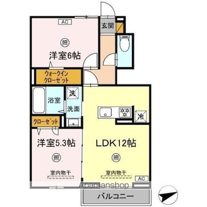 グランディオ　Ｂ[2LDK/53.75m2]の間取図