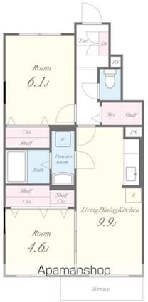 ジャルダンドゥトゥルーヌスゥル[2LDK/49.89m2]の間取図