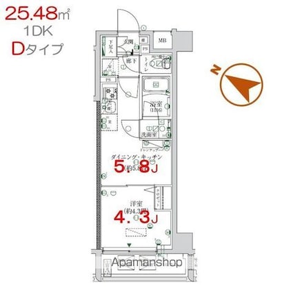 墨田区押上３丁目ＰＪ[1DK/25.48m2]の間取図