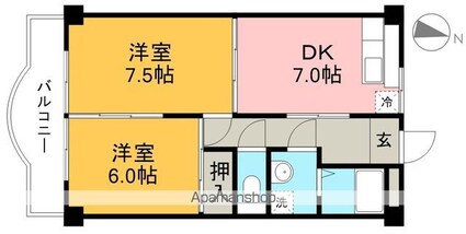 ハイツ　ハピィバリーⅡ　Ｂ棟[2DK/47m2]の間取図