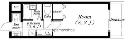 ジョイフル瀬田[1K/25.8m2]の間取図