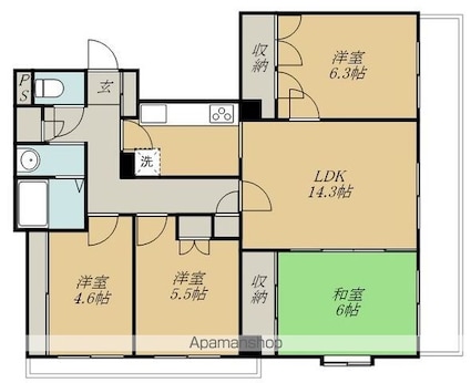 ロイヤルヒルズ台原Ｉ[4LDK/88.03m2]の間取図
