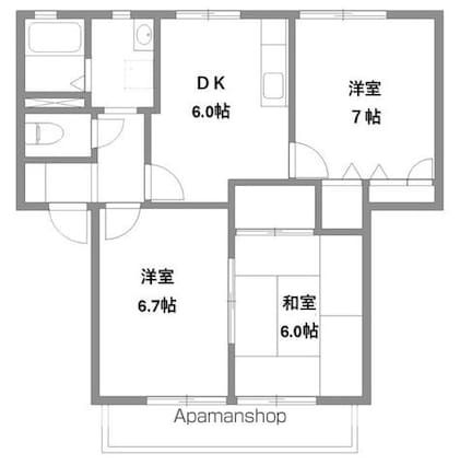 ディアスＫＡＷＡＩ　[3DK/56m2]の間取図