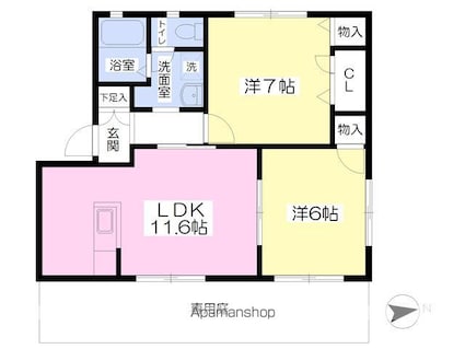 ピュアレスト田所Ａ棟[2LDK/53.5m2]の間取図