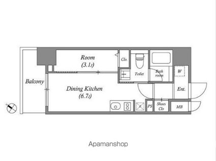 クオリタス日本橋浜町[1DK/25.4m2]の間取図