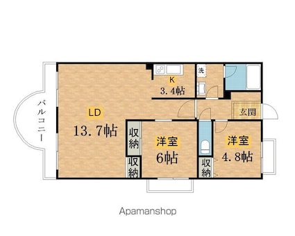 クオリアテラス千人町[2LDK/63.28m2]の間取図