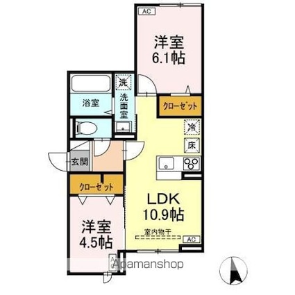 アセットコート貫井北町Ｂ[2LDK/50.01m2]の間取図