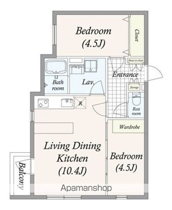ＧＲＡＮ　ＰＡＳＥＯ　池尻大橋[2LDK/44.79m2]の間取図