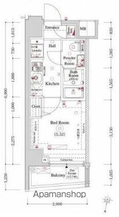 ＯＭＮＩＡ横濱阪東橋[1K/20.01m2]の間取図
