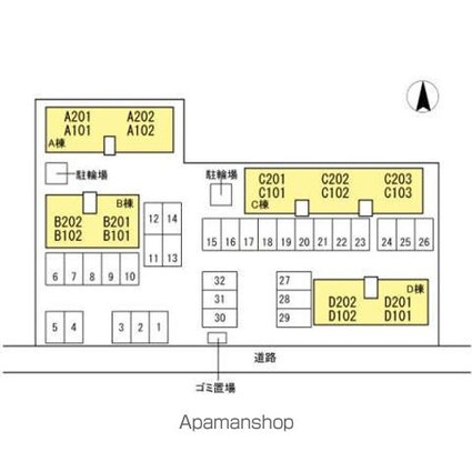 プレジャーＩＩ　Ｂ棟[2LDK/53.72m2]の配置図