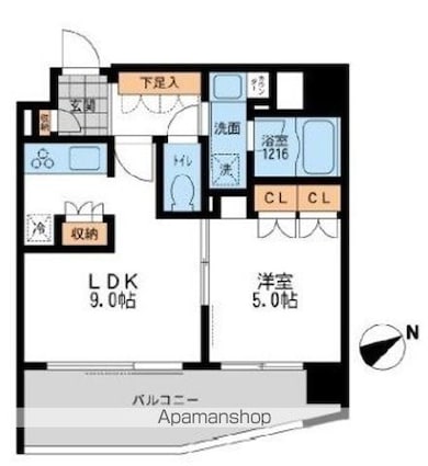 プライマル三軒茶屋[1LDK/36.46m2]の間取図
