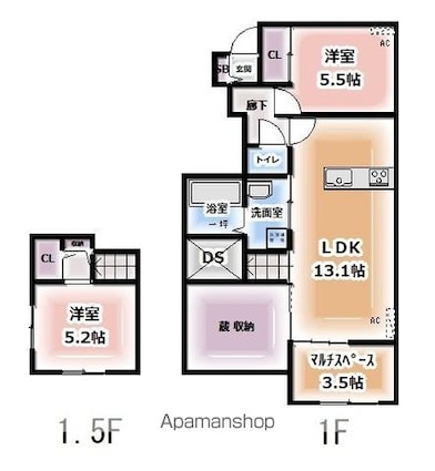 ベルリードネクスト[2LDK/61.9m2]の間取図