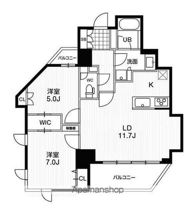 ドゥーエ東池袋[2LDK/66.12m2]の間取図