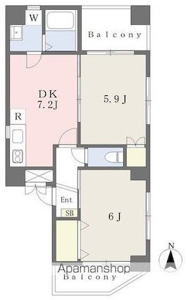クレストコート[2DK/42.34m2]の間取図