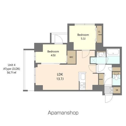 Ｓ－ＲＥＳＩＤＥＮＣＥ高島平ａｓｏｌｅａ[2LDK/56.71m2]の間取図