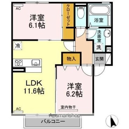 プラウド上田島　Ａ棟[2LDK/55.2m2]の間取図