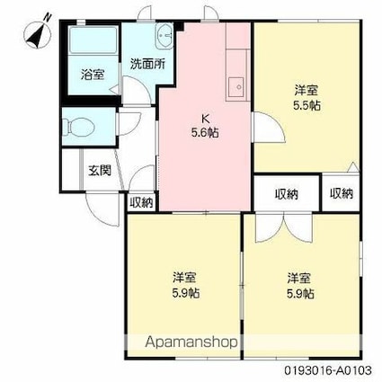 ハピネス高柳　Ｃ棟[3K/50.78m2]の間取図