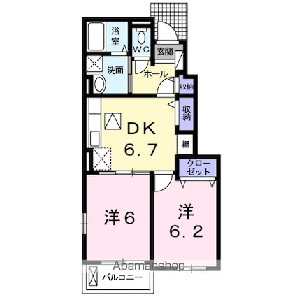 ドゥマン　クレールⅠ[2DK/45.82m2]の間取図