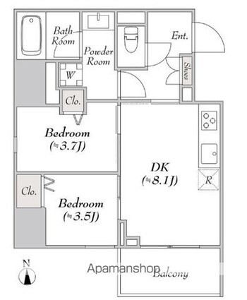 ルミーク文京湯島[2DK/40.37m2]の間取図