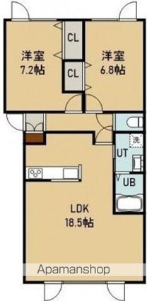 プレザント七飯Ⅰ[2LDK/69.36m2]の間取図
