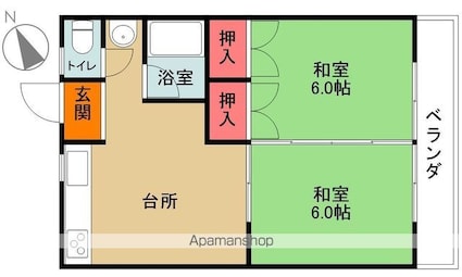 マリンフラット２[2DK/41.32m2]の間取図
