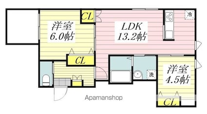 ＧＡＲＤＥＮ　ＣＯＵＲＴ[2LDK/55.74m2]の間取図