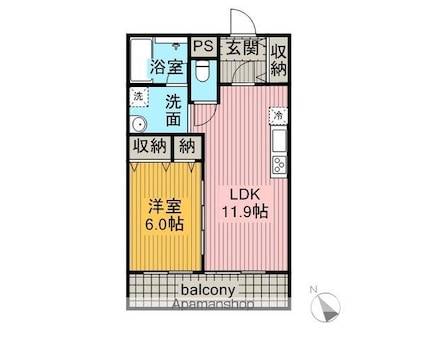 マンションドム蔵王[1LDK/44.55m2]の間取図